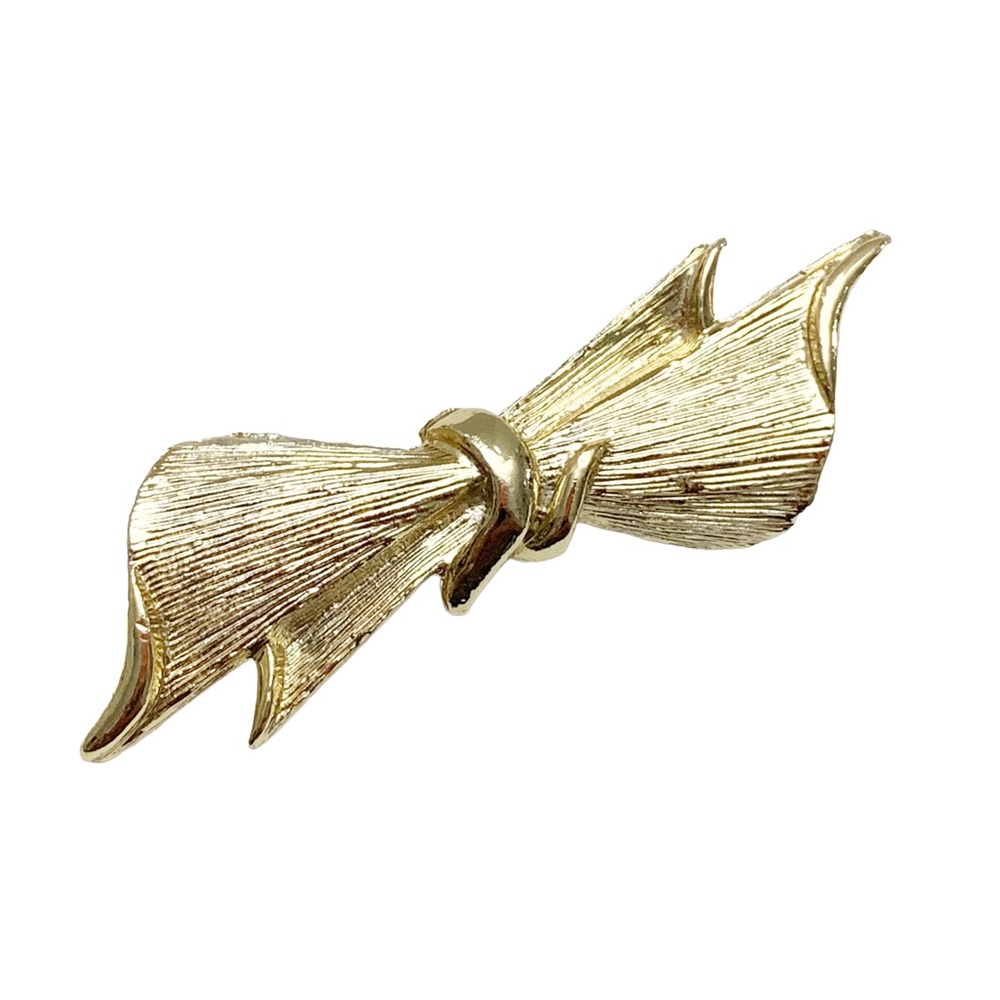 Gerry’s vintage mod bow brooch pin gold tone textured holiday Christmas